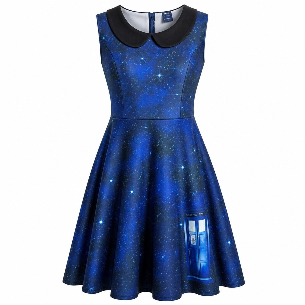Torrid Doctor Who TARDIS Galaxy Skater Dress Blue Peter Pan Collar Plus Size 1